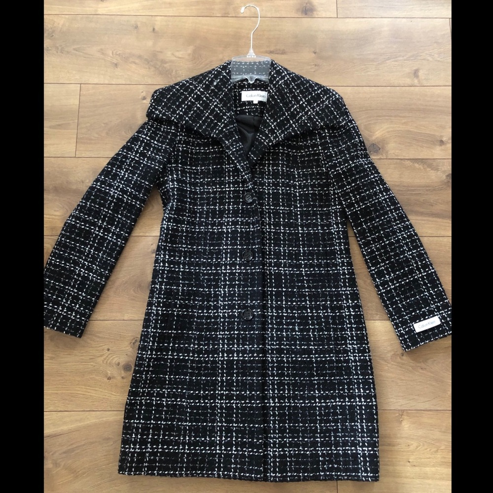 Calvin Klein Black Long Tweed Peacoat.
